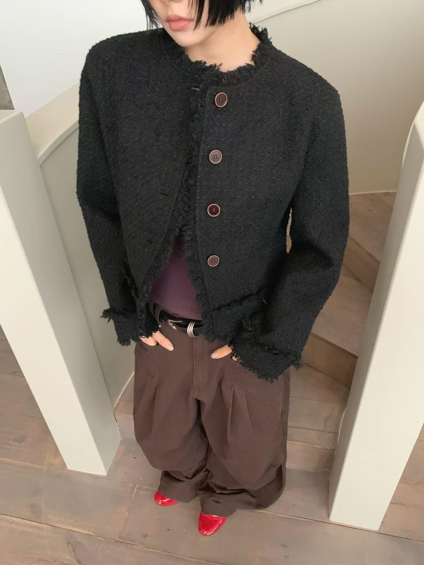 木紋扣毛尼小香外套